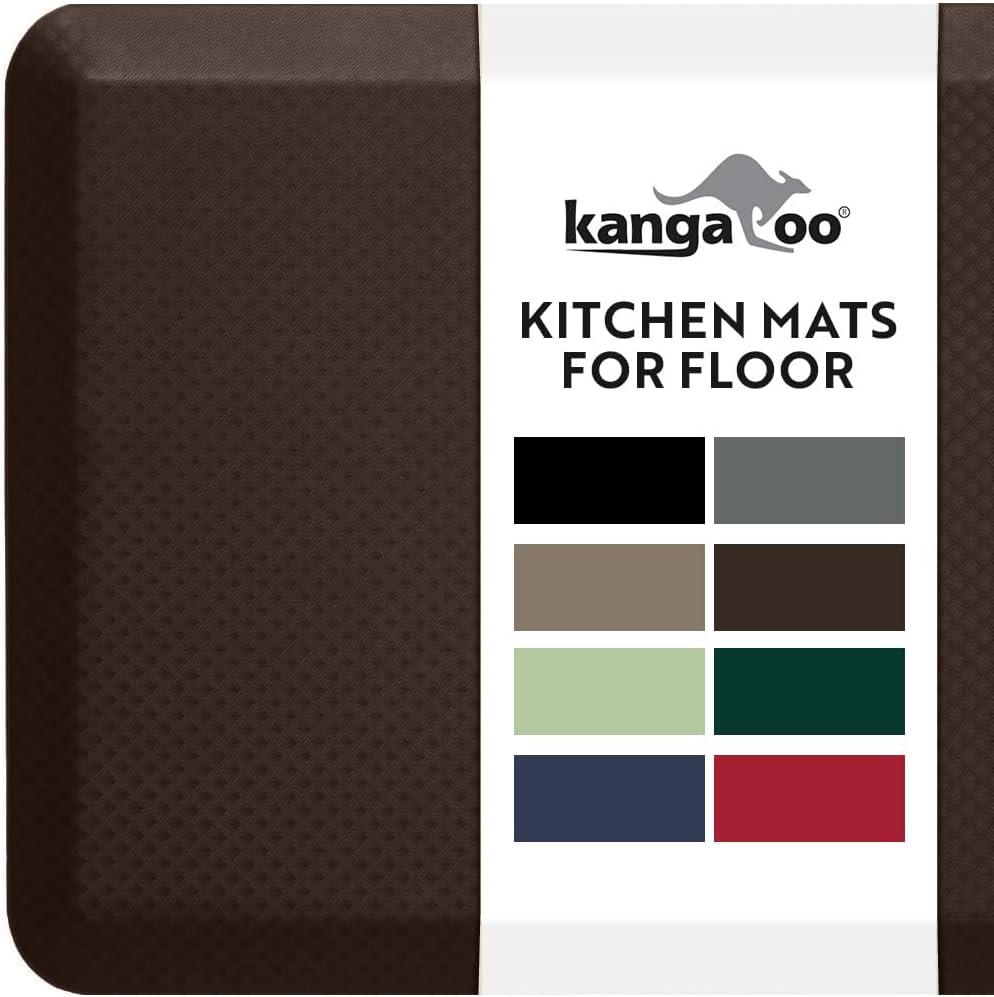 KANGAROO Thick Ergonomic Anti Fatigue Mats for Kitchen Floor, Cushioned Standing Office Desk Mat, Waterproof Scratch Resistant Topside, Supportive All Day Comfort Padded Foam Rugs, 20x32, Brown
