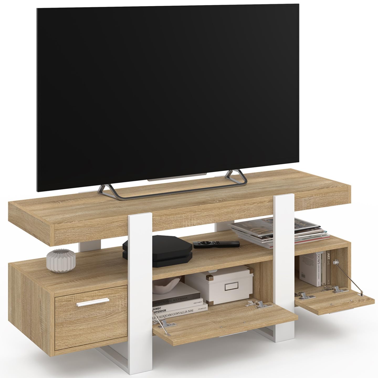 IDMarket - TV-Möbel 116 cm Phoenix mit Schubladen aus Holz und Weiß