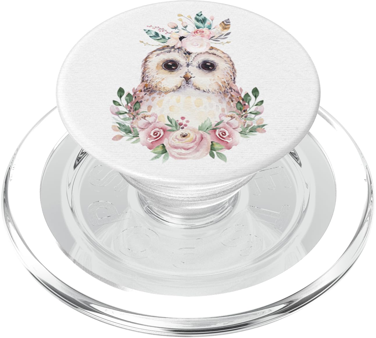 Owl On White Flowers Watercolor Floral by Nature Magick PopSockets PopGrip: Swappable Grip for Phones & Tablets PopSockets PopGrip for MagSafe