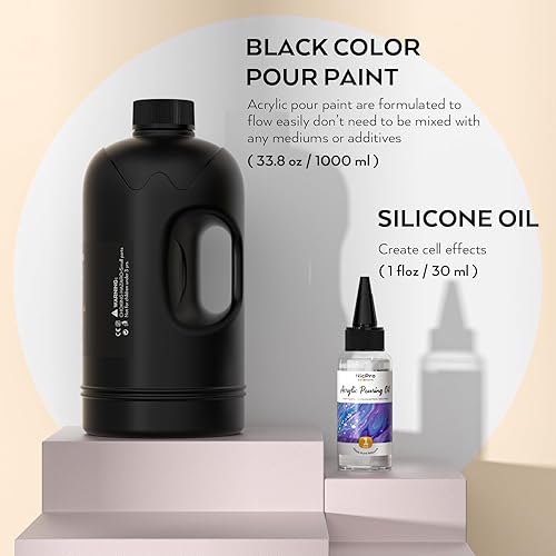 Miniatura 10 de Nicpro Pintura acrílica de color negro azabache, suministros de pintura premezclada de 69 onzas con aceite de silicona para verter aceite y guantes