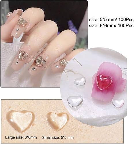 Miniatura 4 de 200 piezas de dijes de arte de uñas de corazón transparente 3D de tamaño mixto, corazones de amor, diamantes de imitación de uñas, joyería de uñas