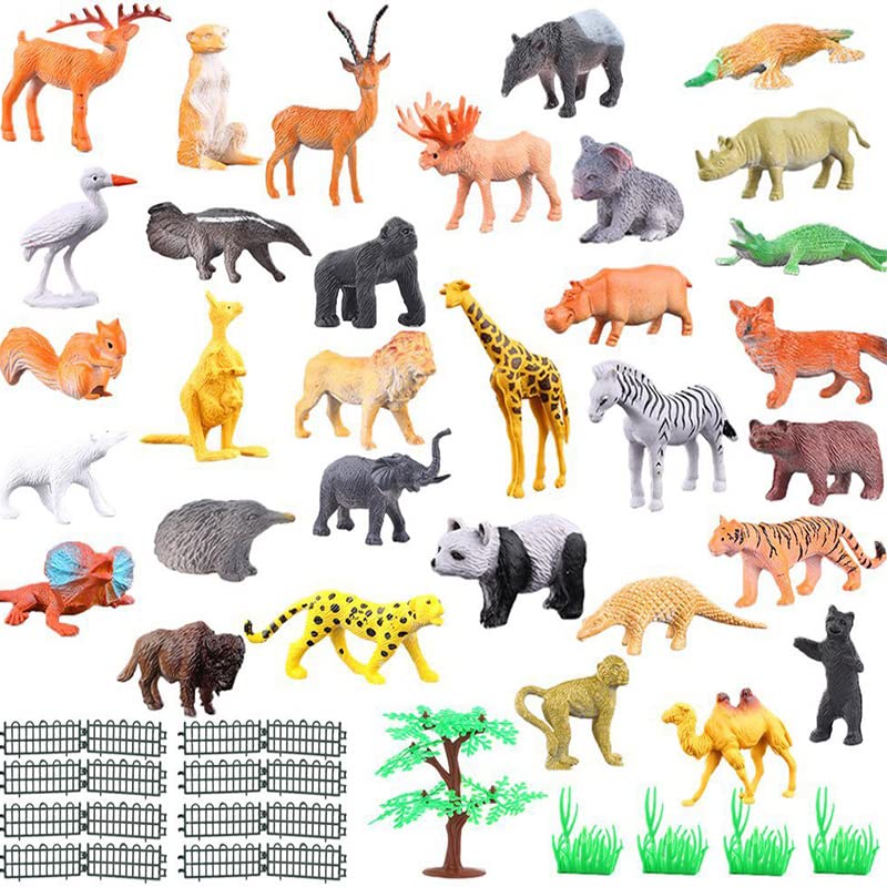 53 Stück Waldtiere Figuren Set, Tierfiguren Wald Spielfiguren Tiere Set Dschungel Zoo Tiere Figuren Dschungeltiere Figuren Spielzeug Safari Tiere Spielfiguren Mini Tier Kuchendeckel