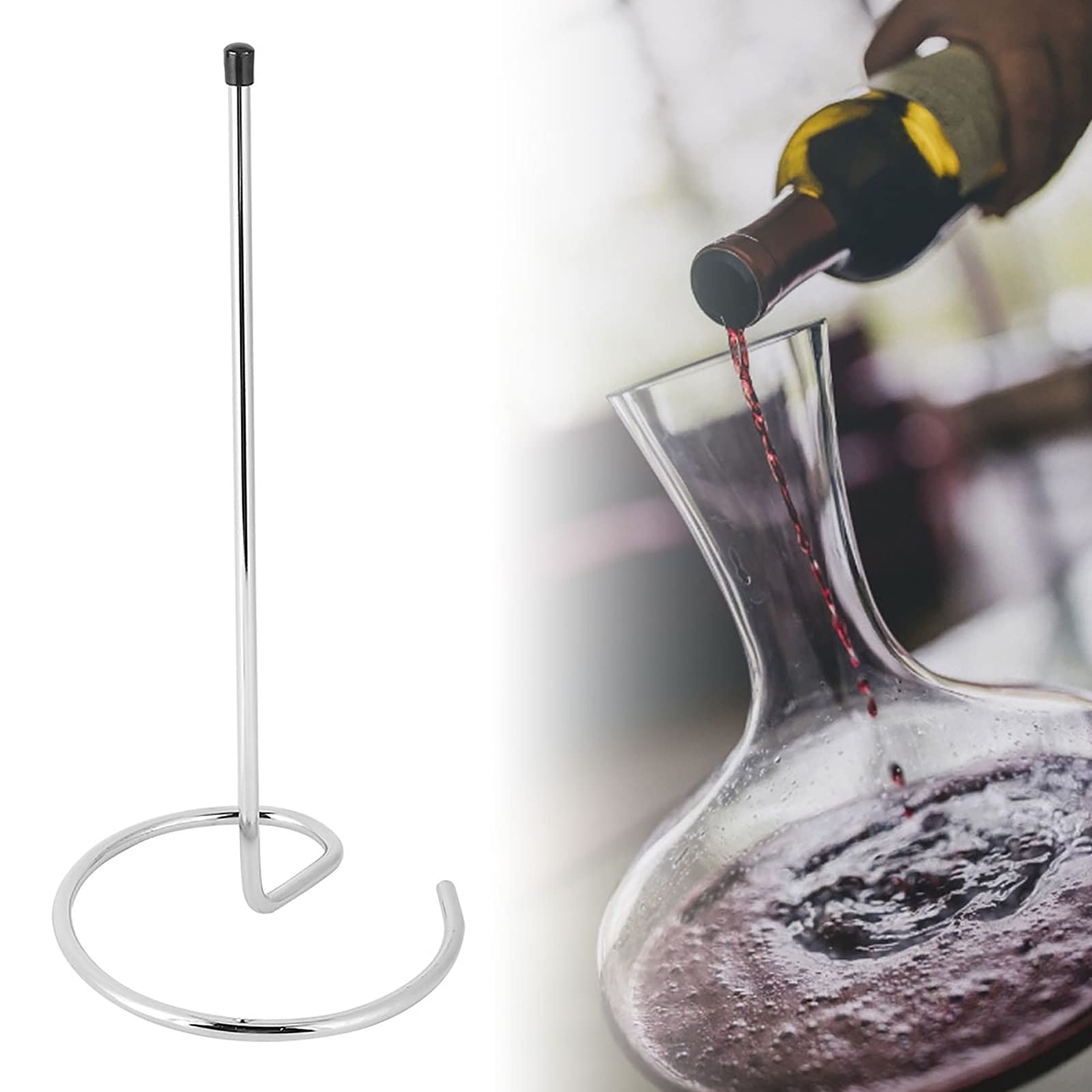 Soporte para Estante de Decantador de Acero Inoxidable, Accesorio de Secado para Vino Tinto, con Cabezal de Silicona (29x17cm)