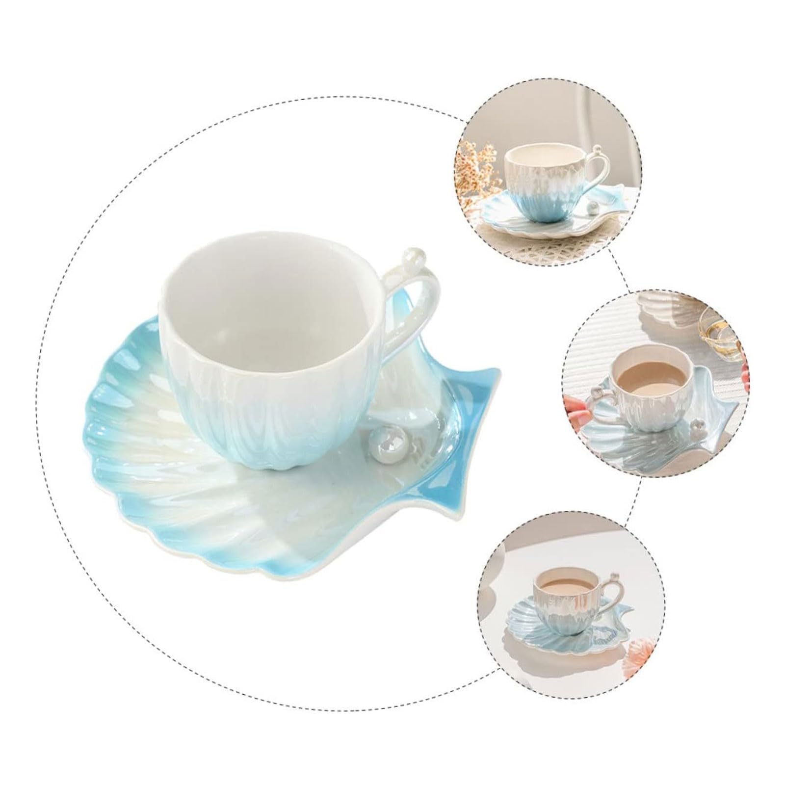Taza de té Juego de Platos de cerámica de Estilo Europeo, Taza de Leche de cerámica Espresso con Mango y platillo, Apto para cafeterías, restaurantes y hoteles, 1 Juego Taza de café