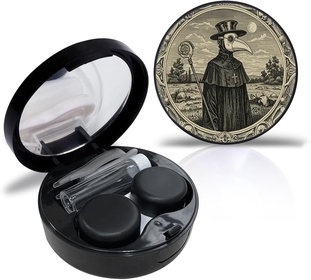 Contact Case Personalized Contact Box Travel Kit Portable Customized Contact Case with Mirror Tweezers Remover Tool Solution Bottle, Small, Black (Skull)