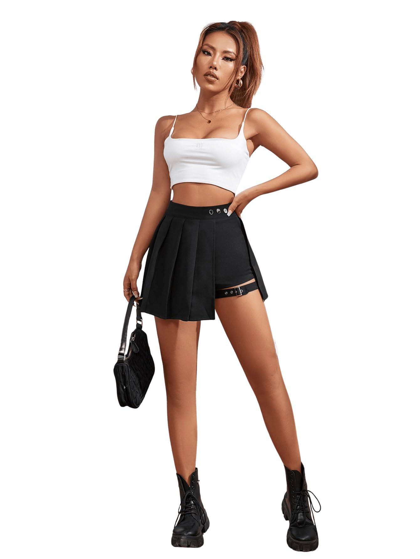 GORGLITTER Damen Hosenrock Kurze Hose Culottes Hosen Casual Minirock Asymmetrisch Röcke mit Schnalle
