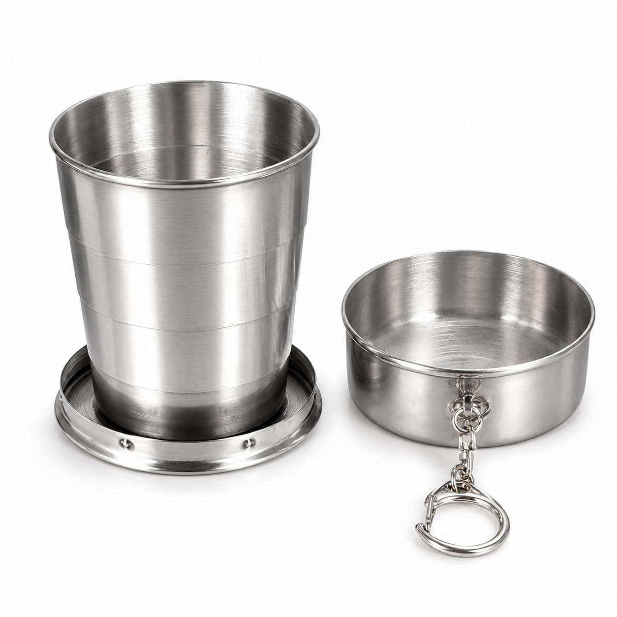 mapperz Small Foldable Glass Compact Portable Folding Stainless Steel Travel Mug - 120ml Water Cup with Hanging Chain for Camping, Hiking & Outdoor Adventures (Pack of 1)-picture-11