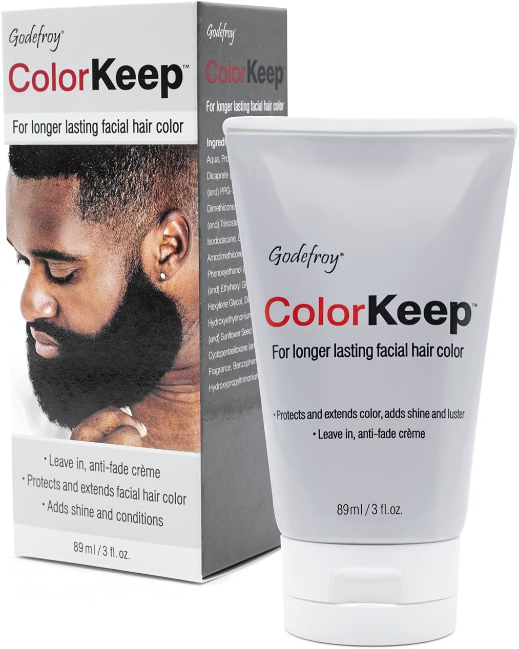 Godefroy ColorKeep Beard Dye Extender for Men, Protect Beards, Mustache Color Against Fading While Also Soften Shine Condition, Leave in Cream to Extend Life of Facial Hair Coloring, 3OZ, Ethnic Hair