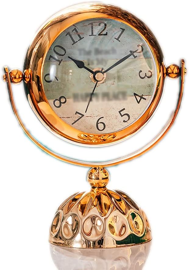 Nordic Golden Vintage Table Clock Home Decor Retro Metal Alarm Watch Living Room Fireplace Desk