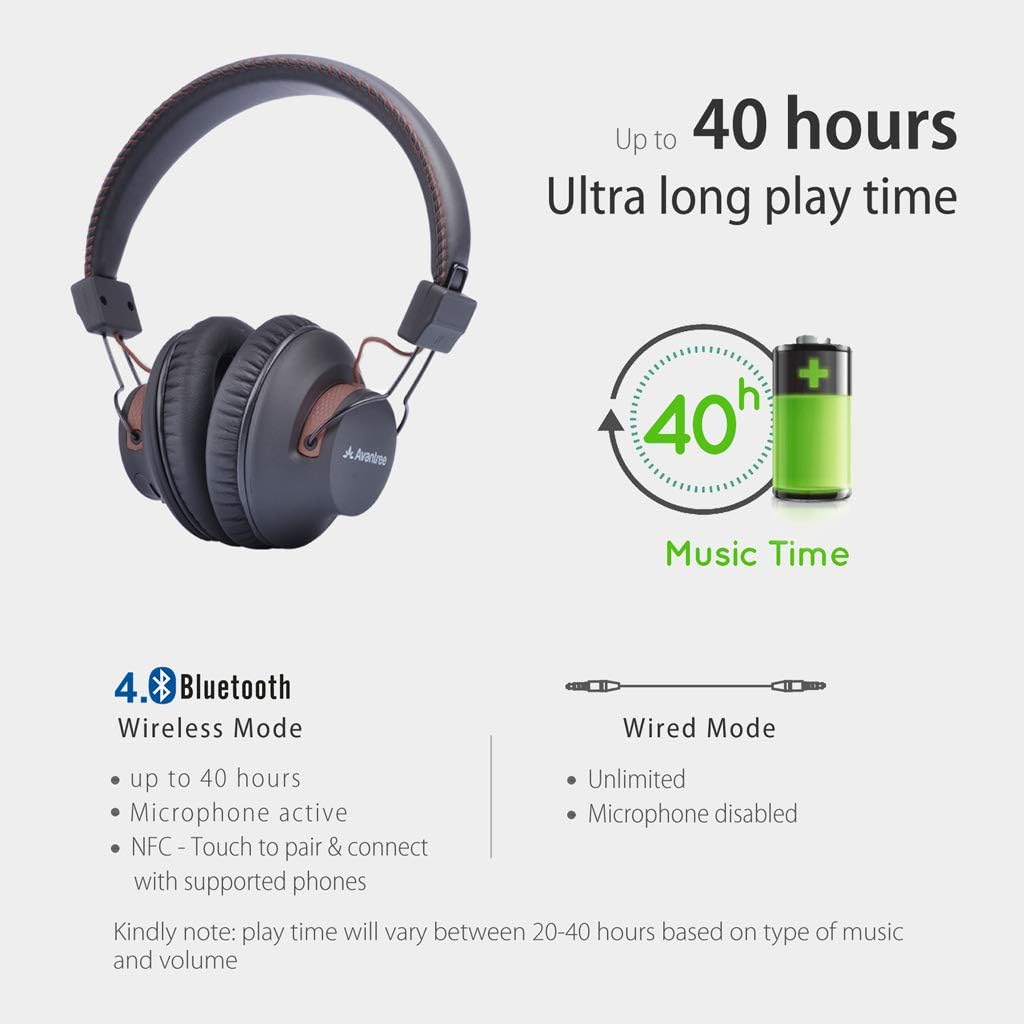 Avantree AS9S 40 hr Wireless Wired Bluetooth Over Ear Headphones with Mic for Computer TV Watching, Extra Comfortable & Lightweight, HiFi Stereo Headset for PC Laptop Cell Phone Conference Call