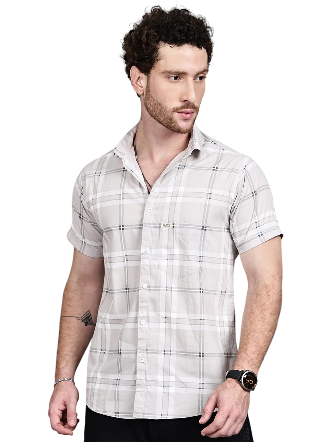 majestic man Slim Fit Pure Cotton Short Sleeve Checked Casual Shirt-picture-12