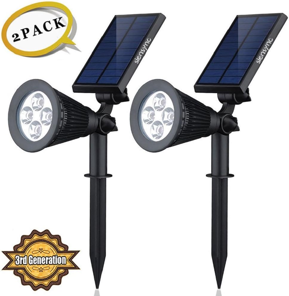 Solar LED Lights (2 Pack) [3rd Generation] Siensync(TM) 2-in-1 Solar Powered Outdoor Spotlight for Landscape Lighting Waterproof Wall Light Bulb Driveway Yard Lawn Pathway Garden