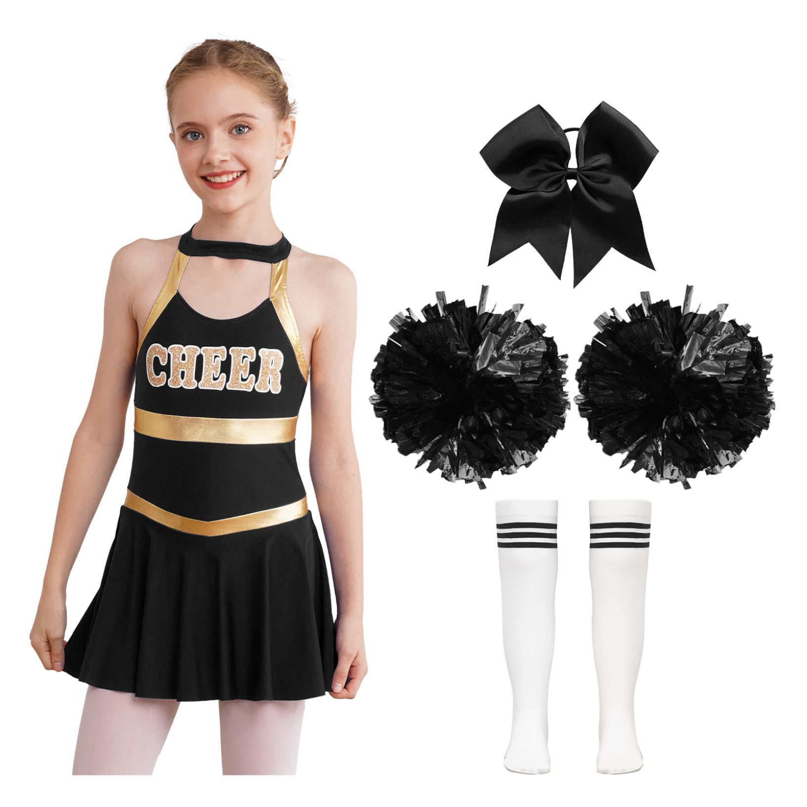 Kaerm Cheer Leader Costume for Girls Festival Cheerleading Outfits Halloween Carnival Party Fancy Dress Up B White&Black 11-12 Years