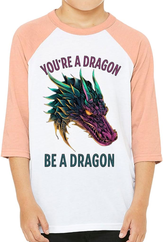 You're a Dragon Be a Dragon Kids' Baseball T-Shirt - Items for Girls - Dragon Themed Items