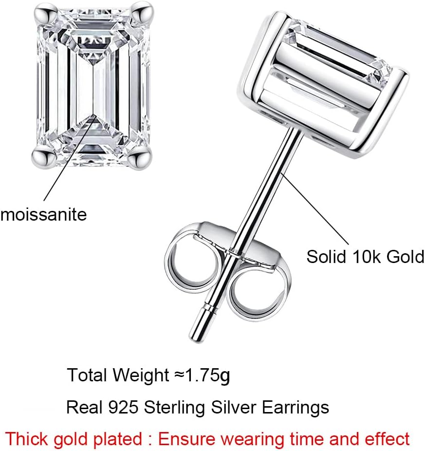 AnuClub 1.2-4cttw 10K Post Princess Cut Moissanite Stud Earrings for Women, D Color VVS1 925 Sterling Silver Earrings - Image 8