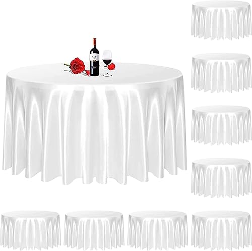 Tudomro 8 manteles redondos de satén de 108 pulgadas, superpuestos, de tela suave, para bodas, recepciones, fiestas, banquetes, decoración de mesa