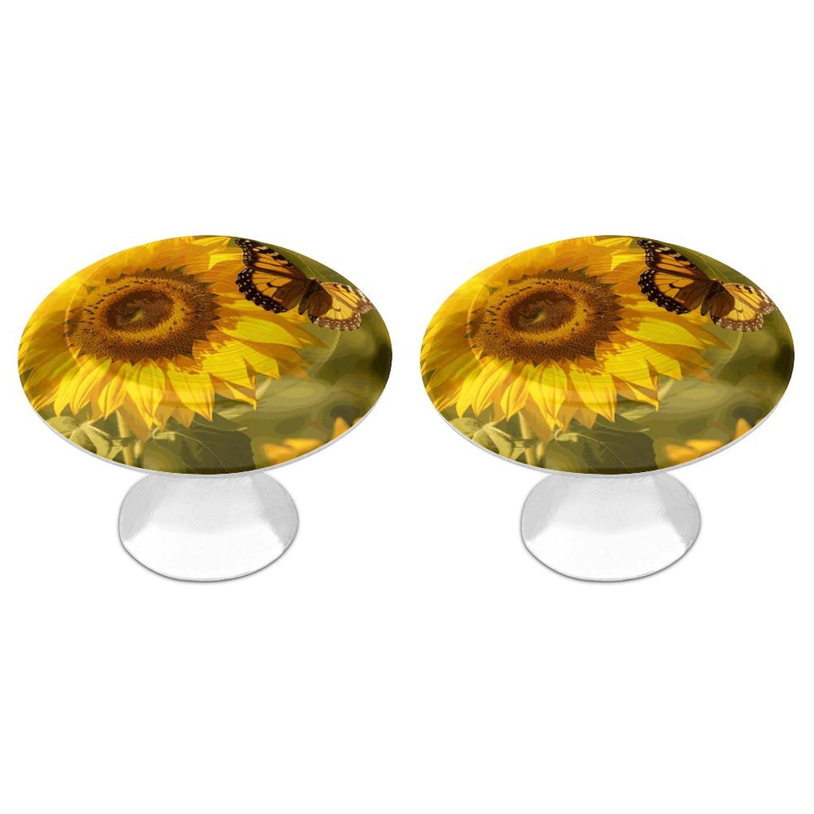 LDGSUPH Sunflower Butterfly Sunny Drawer Pulls Exquisite Round Cabinet Knobs Closet Door Pulls Sturdy Stainless Steel Door Handle Dresser Drawer Knobs Cabinet Handles for Furniture Pull 2pcs