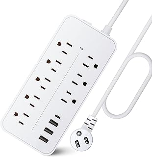 CTFIVING Power Bar Power Strip Surge Protector Power Bar with USB C 8 AC Outlets and 3 USB Ports,2100 Joules,4 Ft Extension Cord Overload Surge Protection for Home, Office