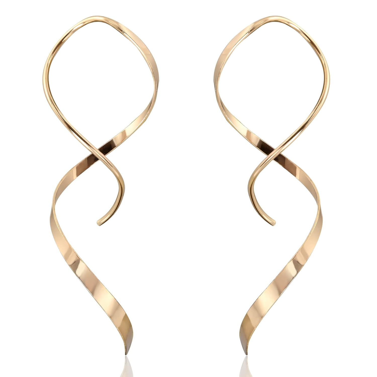 14K Gold Plated Spiral Threader Earrings Hypoallergenic Gold Drop Earrings Twisted Curved Dangle Earrings Handmade Earrings Pull Through Earrings for Women Trendy-Gold (Gold) - Main View