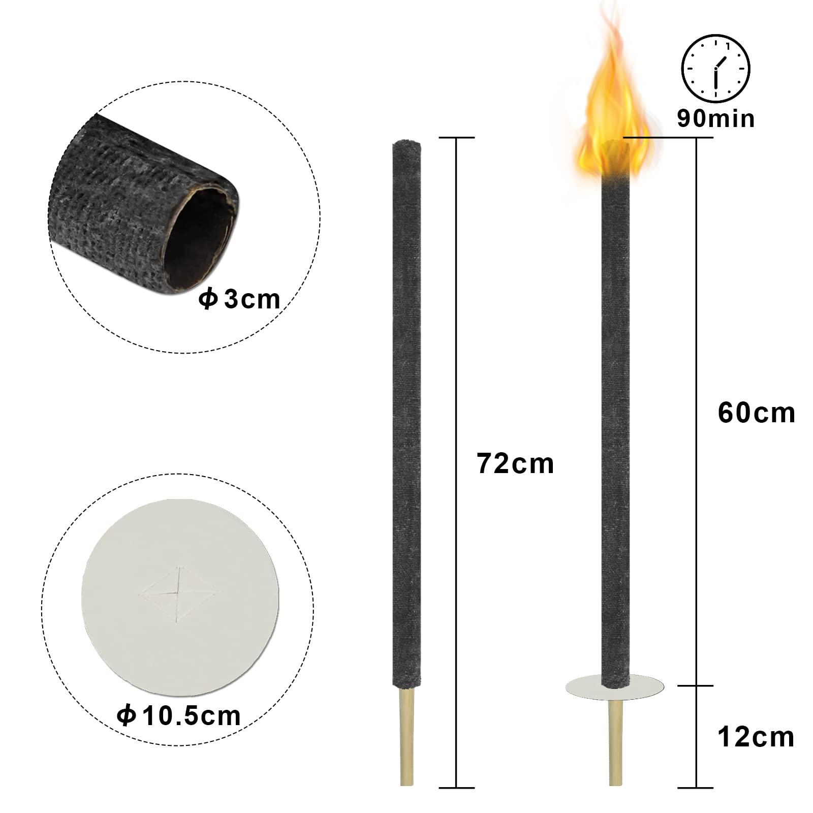 Froadp 72cm Antorchas de Cera Tiempo de Quemado 100 min Linterna con Mango Extra Largo y Protección para las Manos Portátil Farolillos de Velas para Jardín Exterior Senderismo (25 Pezias)
