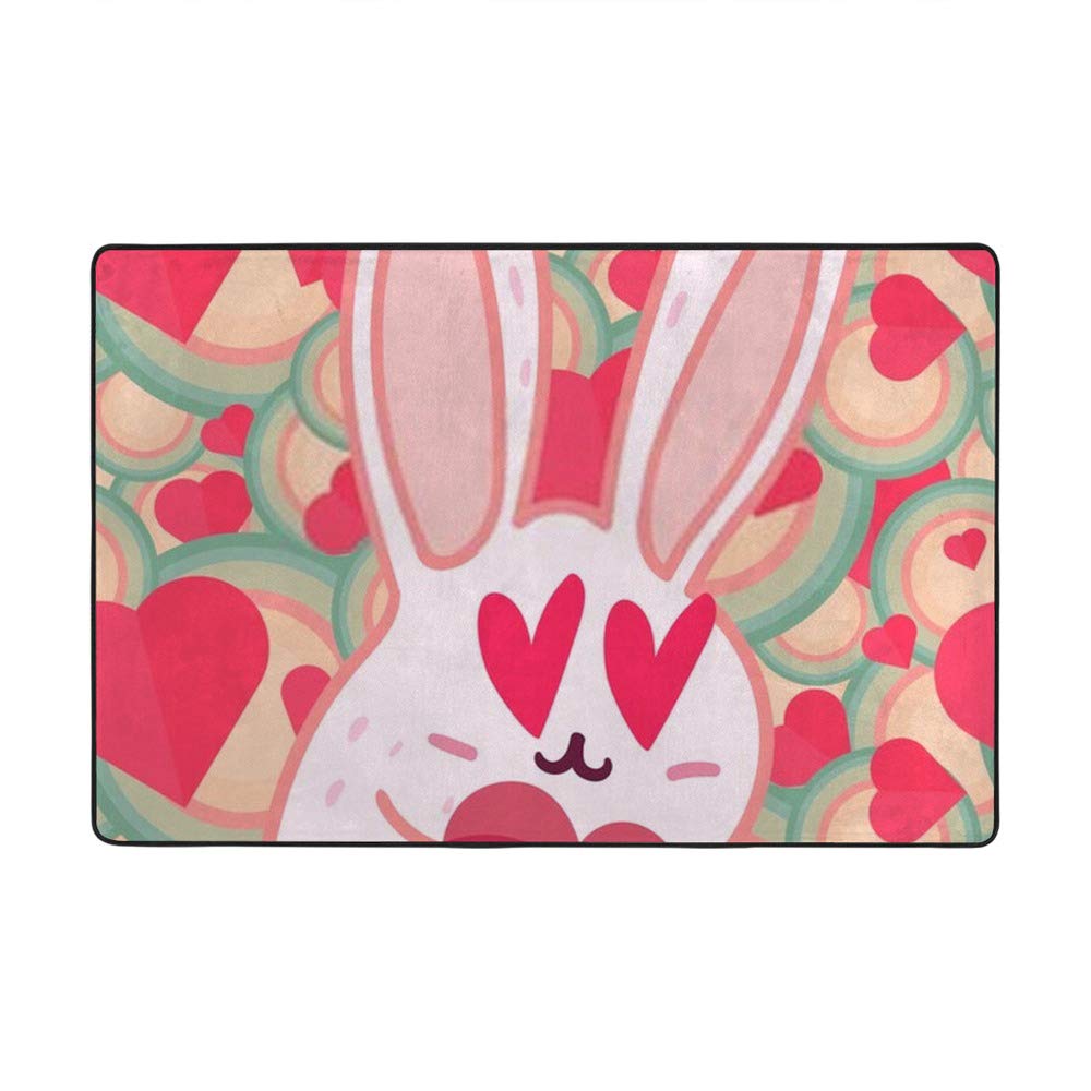 Tapis élégant motif lapin rose en velours corail Ruchen de haute qualité 152x99cm