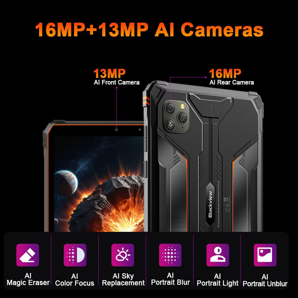 Blackview Active 5 Android 15 Rugged Tablet 8 inch, 24GB+128GB+2TB Tablet in Offerta, 6600mAh Rugged Smartphone, Altoparlanti 2W*2, IP68/69K Robusto Tablets, Dual SIM,4G LTE,5G WIFI,GPS,OTG,NFC, Nero