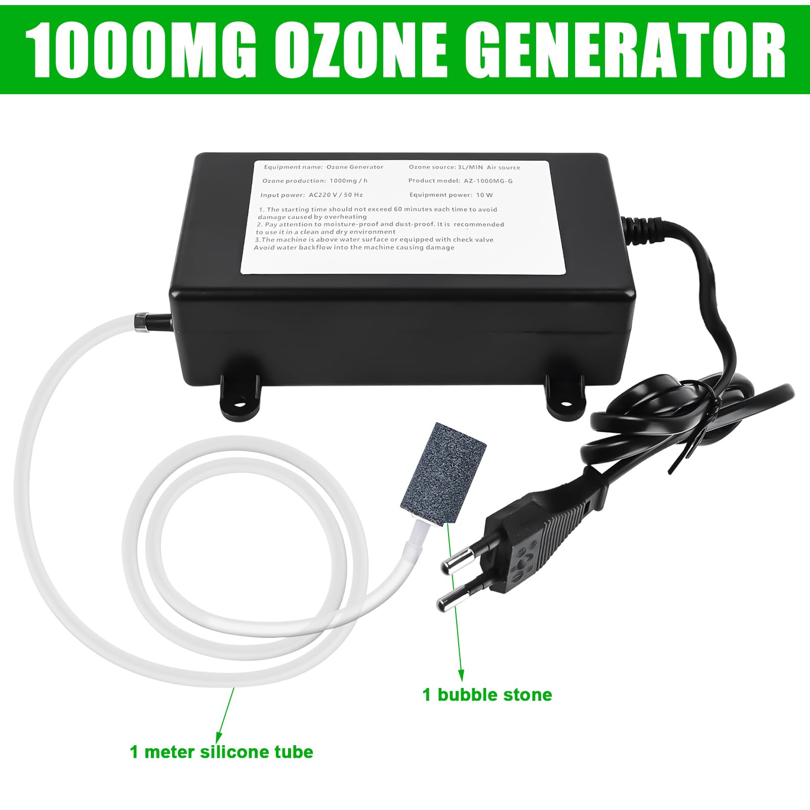 Generator ozonu 1000 Mg, ozonator wody i powietrza, oczyszczacz powietrza i warzyw, akwarium, filtruje pyłki, kurz, bakterie