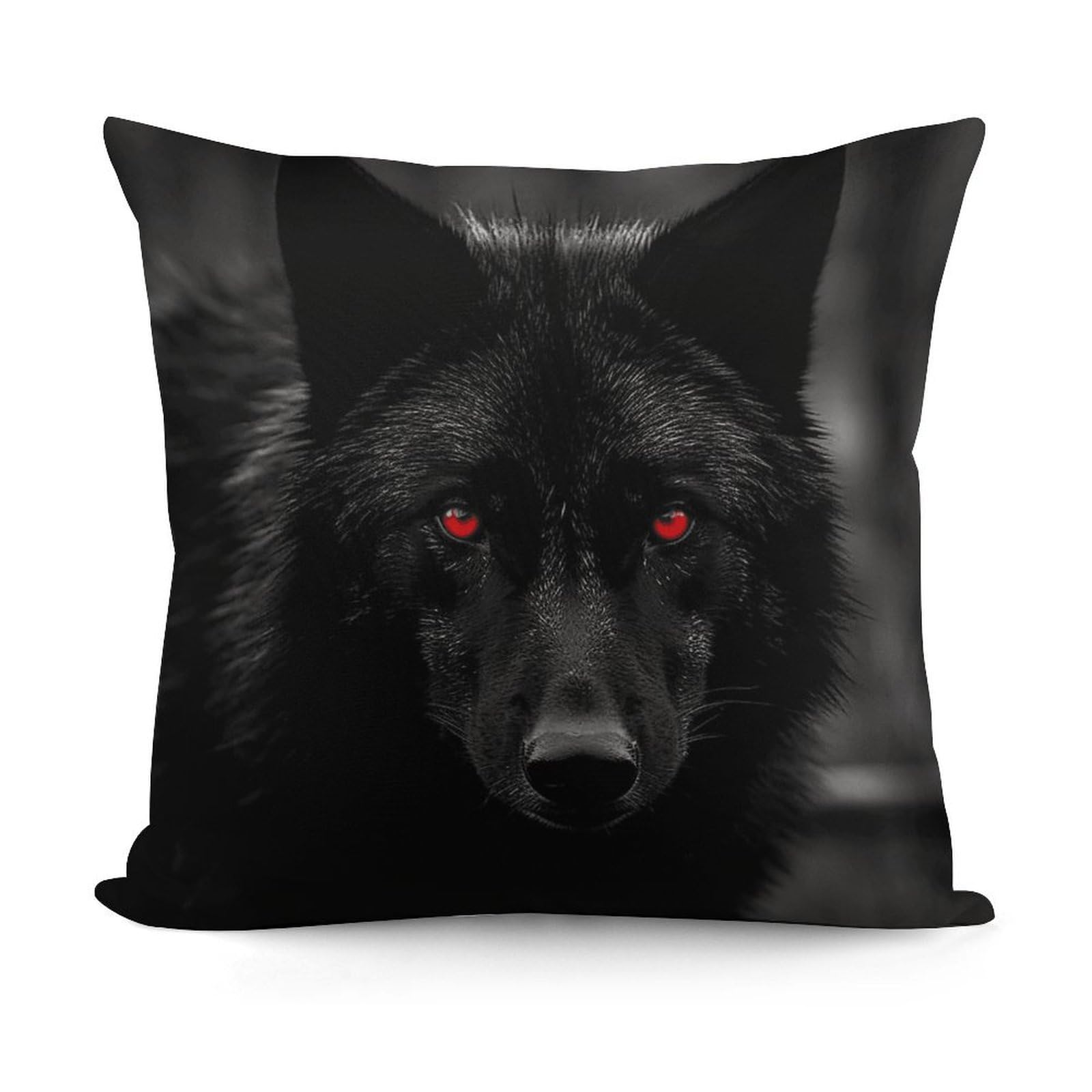 VstaDank Decorative Black Red Eyed Wolf Throw Pillow Covers Luxury Soft Pillowcases Fluffy Plush Accent Pillow Cases Personalized Square Lumbar Pillows Shells for All Seasons 18" X 18"