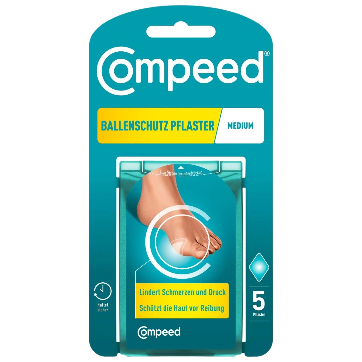 COMPEED Ballenschutz Pflaster - 5x Ballenpflaster gegen Schmerzen | Hydrokolloid-Ballenpolster bei Hallux Valgus, schnelle Druckentlastung & Schmerzlinderung, auch für High Heels, 4,7 x 6,8 cm