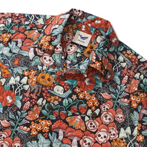 2025 Halloween Aloha Shirt for Men Funnny Pumpkin Skull Printed Short Sleeve Casual Hawaiian Shirts with Chest Pocket3