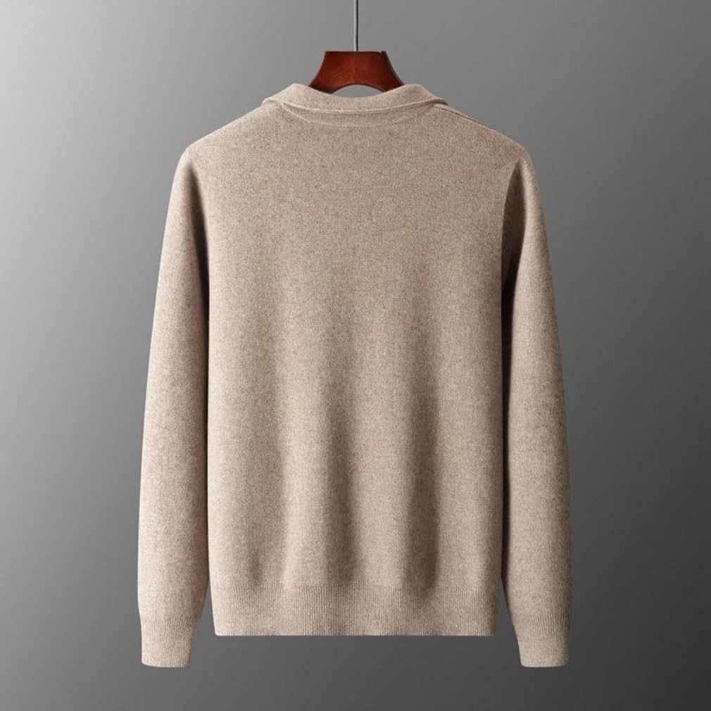 Men's Lapel Cardigan Merino Wool Knitted Zippered Sweater Thickened Long Sleeved Knitwear
