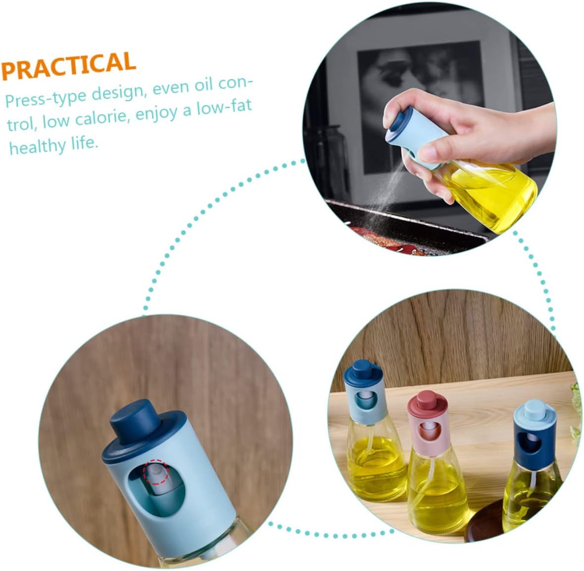 2Pcs Press Type Oil Sprayer Glass Bottles for Cooking Kitchen Use Leak Oil Dispenser with Even Spray Control Blue Gradient Design for Healthy Cooking and Bbq