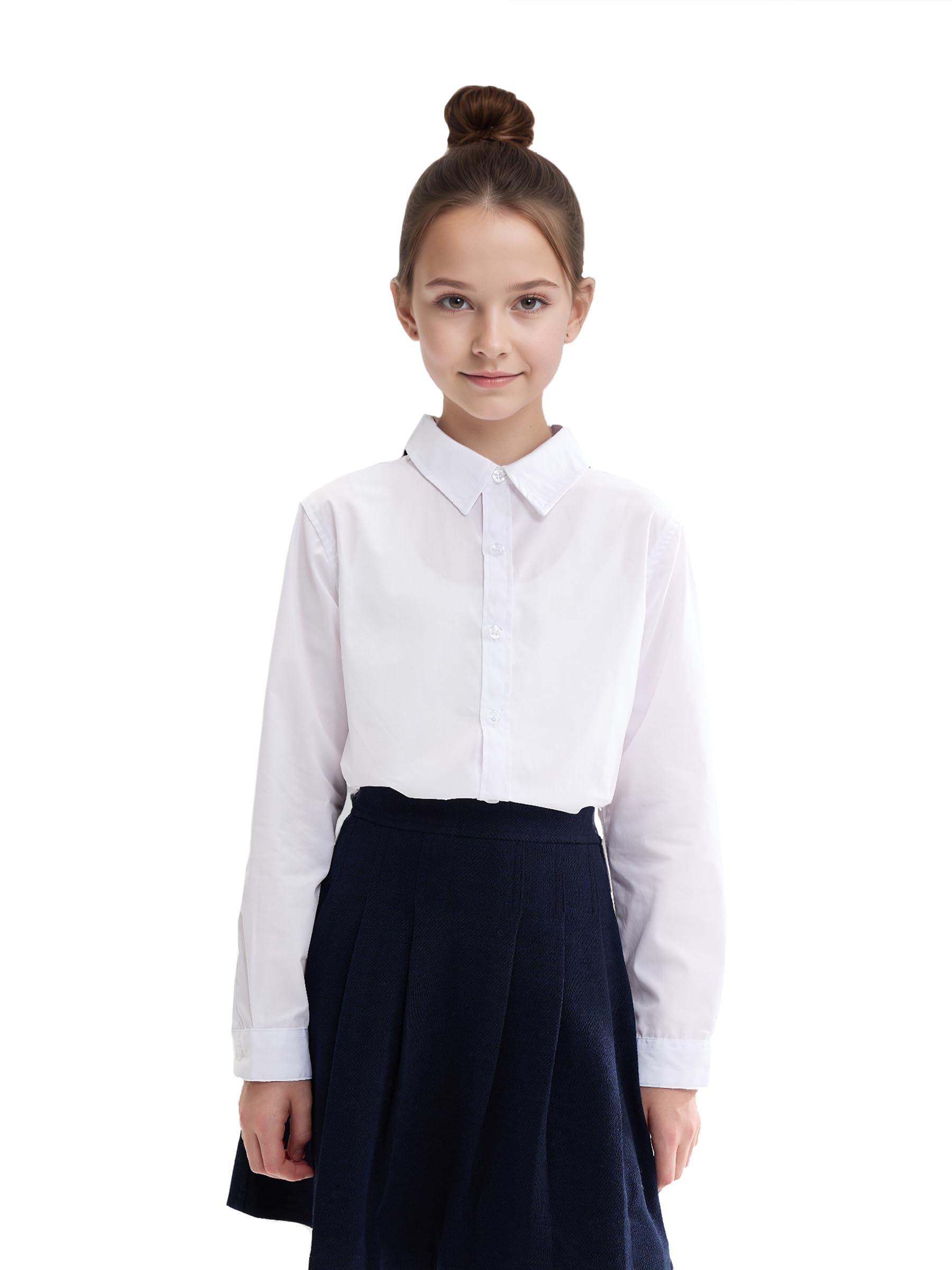 solomate Girls Long Sleeve Button Down Shirts White Uniform Blouse School Top Formal Collared Outfits for Kids White