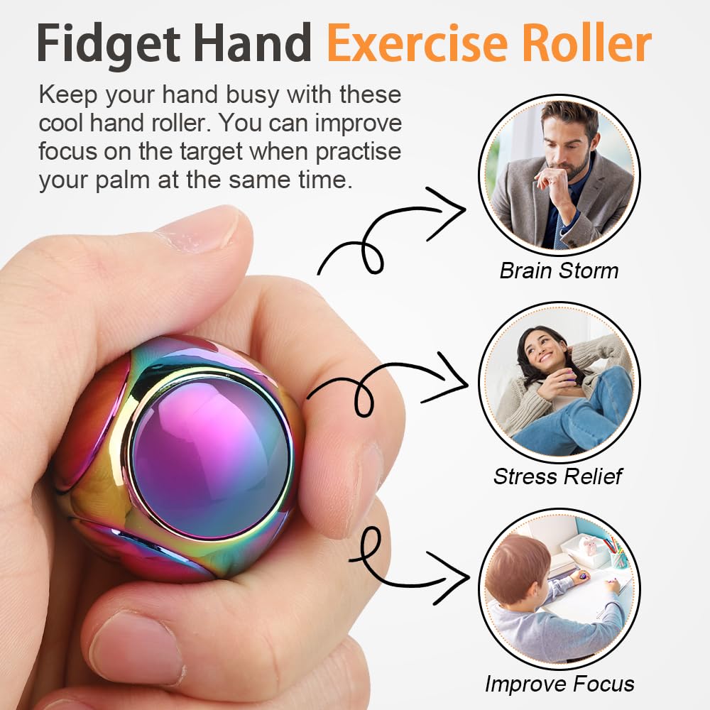 Cool Stress Ball Fidget Spinners for Kids Adults Metal Handheld Gadget Kinetic Desk Toy Finger Hand Spinner Fingertip Gyro Goody Bag Fillers Fun Idea Gift Rainbow - Image 2