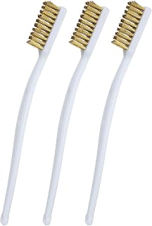 3 Pack Brass Wire Brushes for Cleaning Rust 6.7" L, Small Wire Brush with Plastic Handle for Corrosion Dirt Paint Scrubbing Deep Detailing Cleaning, White & Yellow