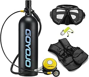 GOYOJO 2L ダイビング酸素ボンベセット スキューバタンクキット ポータブル 2L ミニダイビングタンクポンプ 大人用 ダイビング懐中電灯とシュノーケルマスク付き 水中探査緊急救助作業用 3つのインフレータブル (2L BLACK)