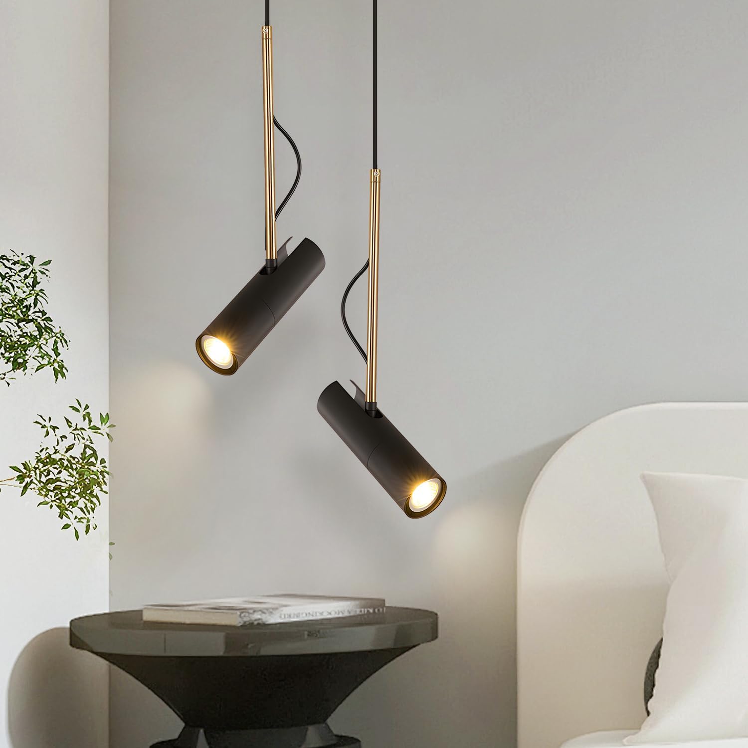 Black and Gold Mini Pendant Lights 2 Pack Cylindrical Pendant Lights Kitchen Island Farmhouse Hanging Track Lighting Pendant Lights Nordic Mid Century Modern Pendant Light Fixture
