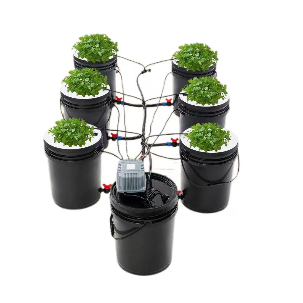 DWC Hydroponics Grow System mit 7 Top Drip Kit 20L Tiefe Wasserkultur Umluft-Tropfgartensystem Hydrokultur Hydroponisches Anbausystem Output 600L/H