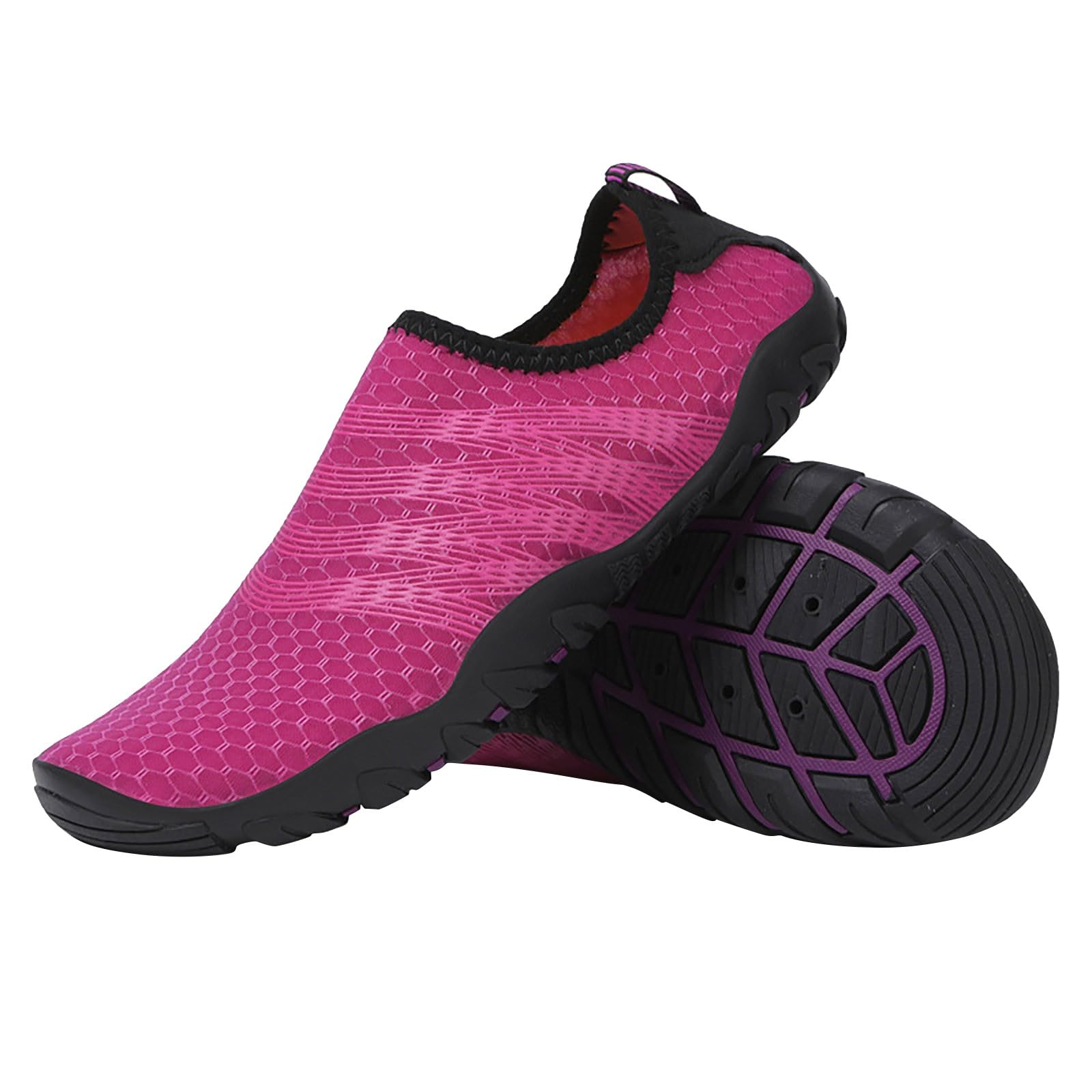 Schnell trocknende Barfuß-Wasserschuhe für Damen, leichte Slip-On-Socken, atmungsaktives Netzgewebe, Strandschuhe für Schwimmen, Pool, Yoga und Surfen, hot pink, 36 EU
