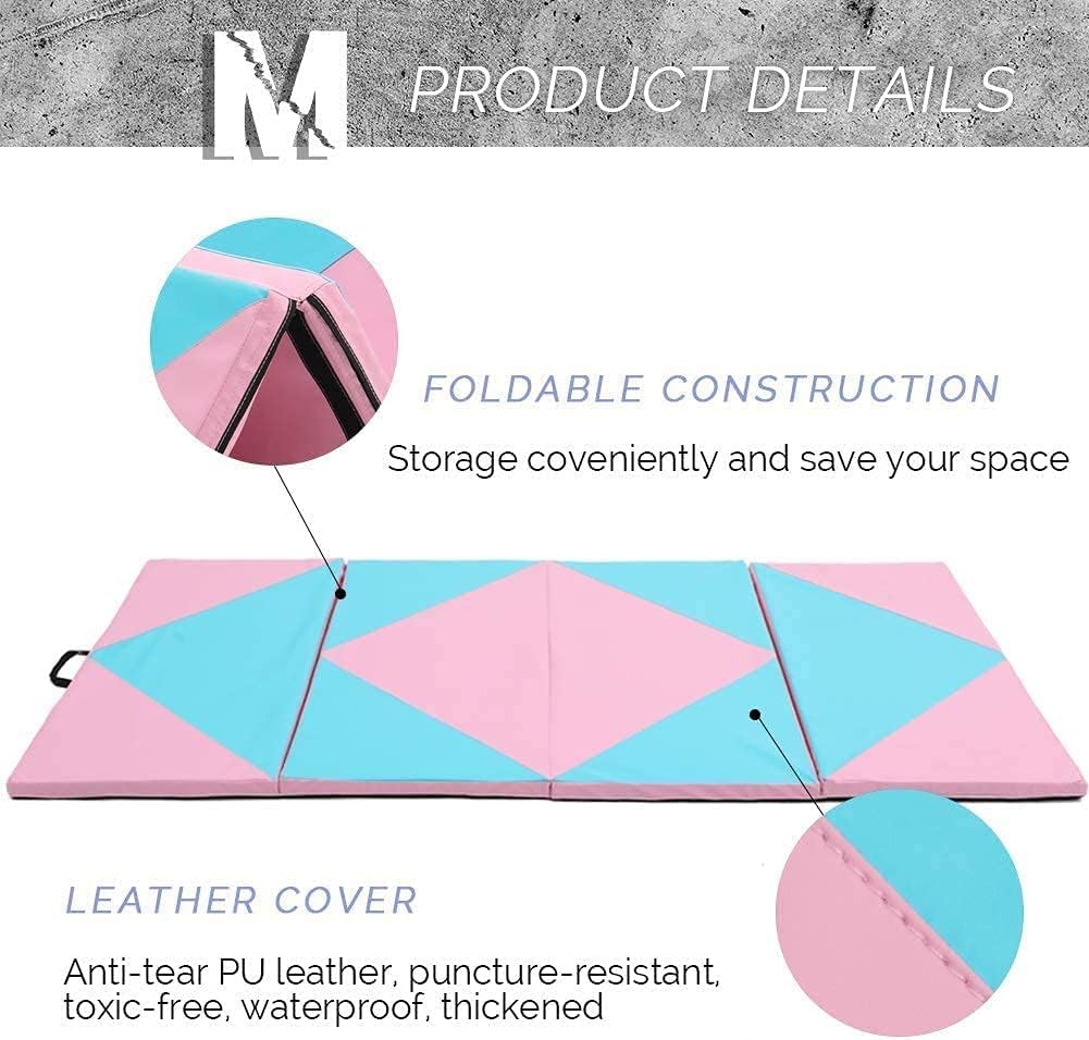 Folding Gymnastics Mat, Multi-Size 6' /8' /10' Length Exercise Mat with Hook & Loop Fastener or Folding Gym Mat Tumbling Mat Yoga Mat - Exercise Aerobics Mats Stretching Fitness for Outdoor & Home Gym Fitness