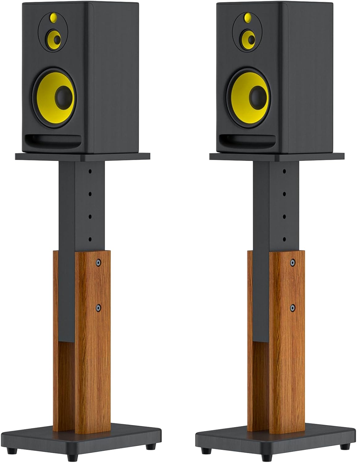 18"-28" Height Adjustable Studio Monitor Stands Pair for Yamaha/Presonus/KRK/JBL/ADAM Audio/Mackie/Edifier Studio Monitors Speaker Stand- Heavy Duty Wood Studio Monitor Floor Stands for Surround Sound