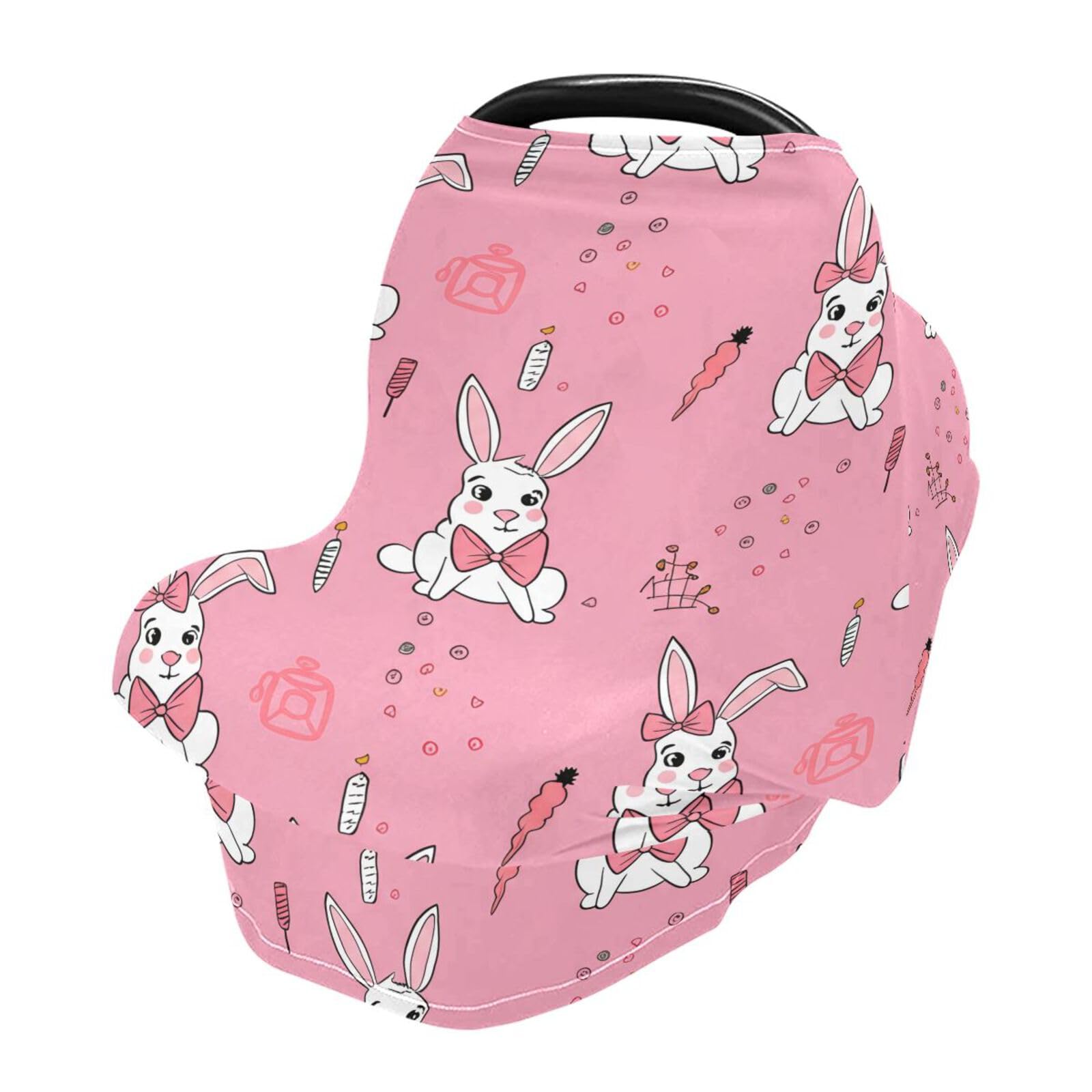 Bulletgxll Cute Rabbits Car Seat Covers for Babies Breathable Nursing Breastfeeding Cover Multi-Use Infant Carseat Canopy and Stroller Cover for Boys Girls