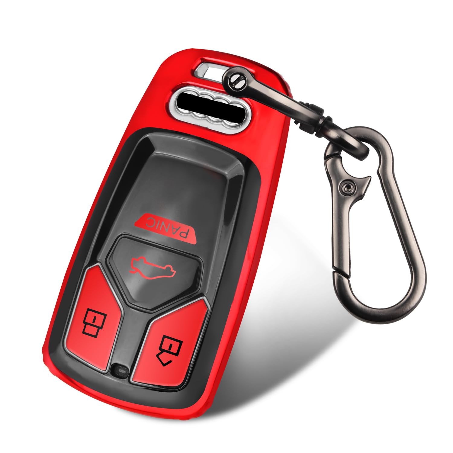 QBUC for Audi Key Fob Cover with Keychain,TPU Key Case Protector Compatible with Audi A4 A5 S4 RS5 Q5 SQ5 TT R8 Smart Key (Red)