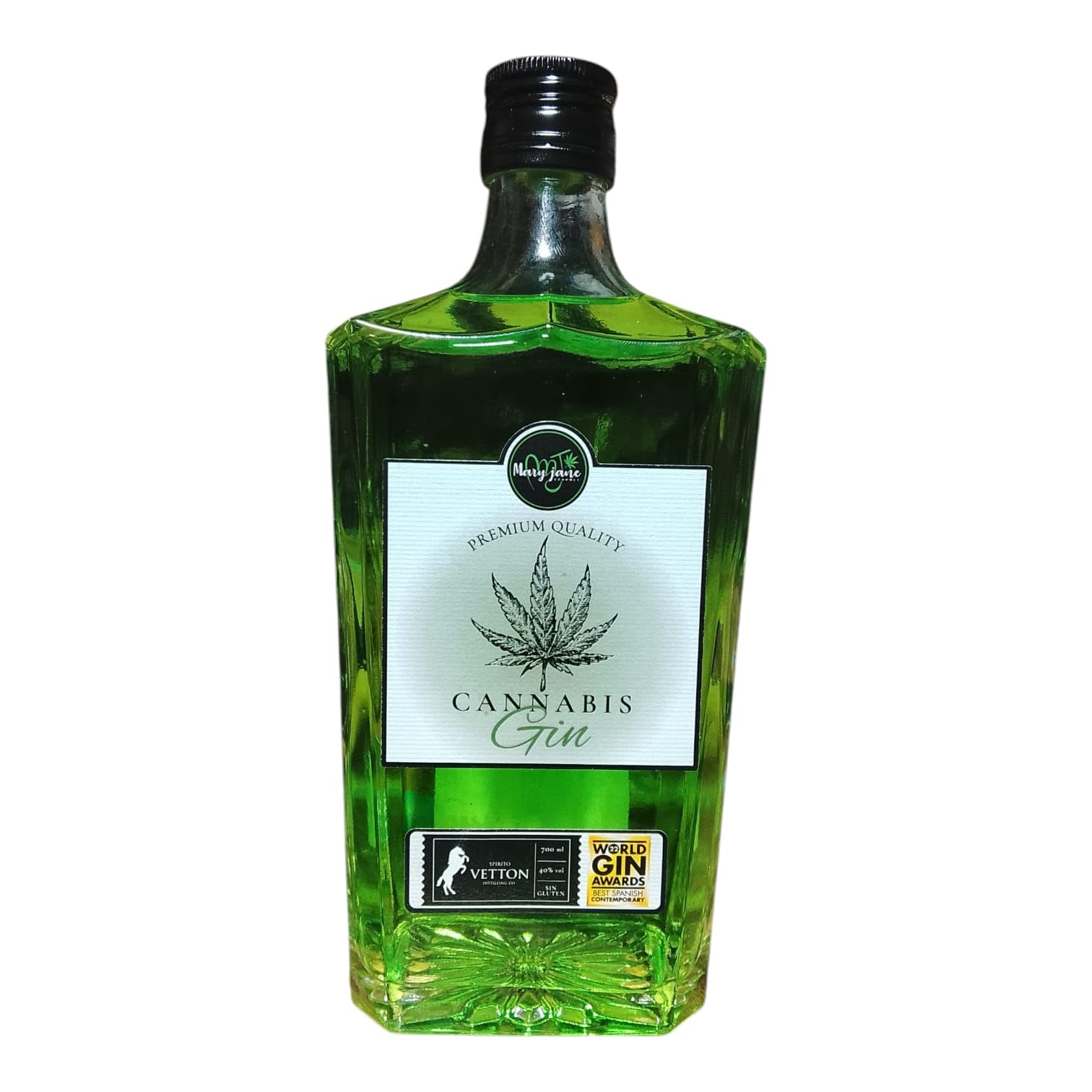Ginebra Artesanal Cannabis MaryJane Extra Dry – 5 Destilaciones Premium – Botánica Exclusiva con Aromas Herbales – Gin Gourmet Producida en Extremadura – Sin Gluten – Botella 70 cl
