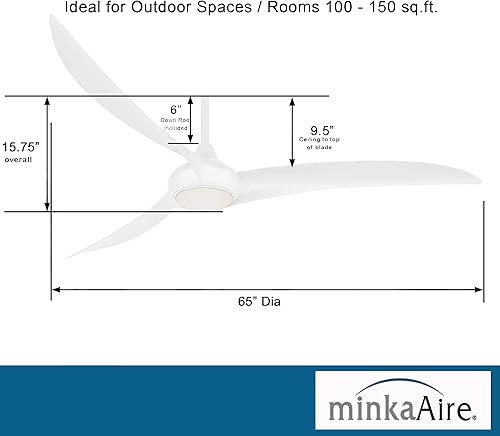 Miniatura 3 de MINKA-AIRE Ventilador de techo F848-WH Light Wave de 65 pulgadas, acabado blanco con control remoto y varilla descendente adicional de 3.5 pulgadas