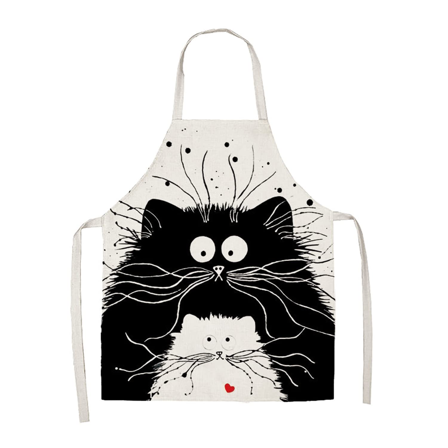 HASLED Cute Cat Apron, Linen Apron, Kitchen Aprons Women and Men, Barbecue Aprons, for Home, Kitchen, Restaurant, Cafe, black / white, 65*53cm