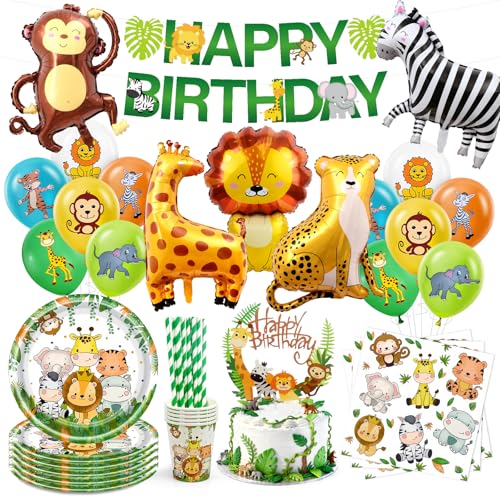 99 Stück Dschungel Safari Partygeschirr,Dschungel Geburtstag Geschirr...