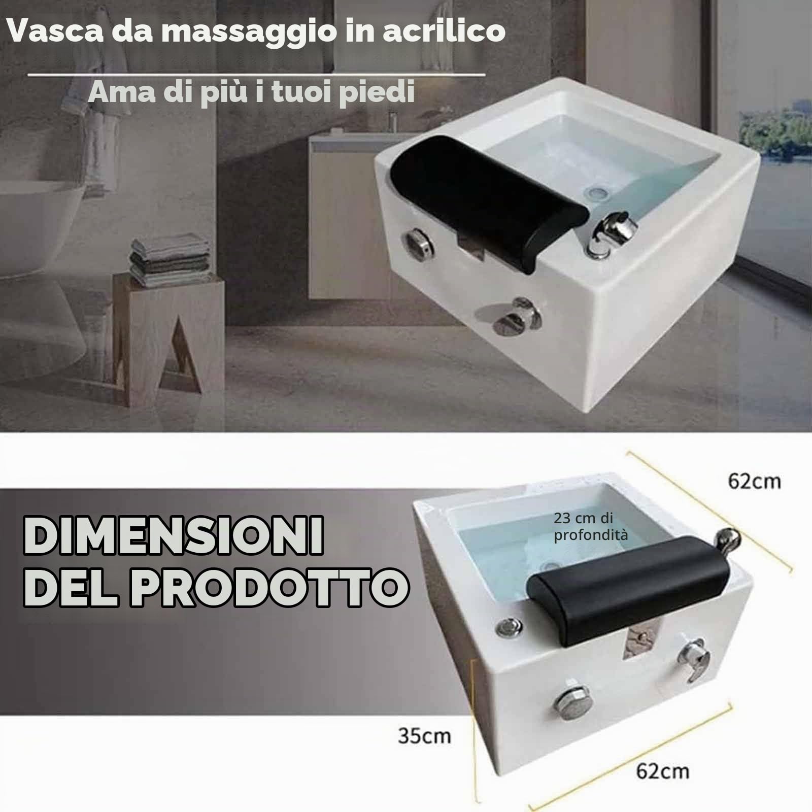 Vasca Pedicure Spa per Piedi,Lavandino per Pedicure in Acrilico,Pediluvio Profondo Spa con Massaggio,Vaschetta per Pedicure,Idromassaggio per Piedi,Vaschetta per Piedi in Ammollo