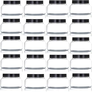 24 Pack 5 Oz Plastic Jars with Black Lids, BPA Free Clear Body Scrub Containers, Empty Round Samples Jars for Sugar Scrub, Lotion, Body Butter, Cream