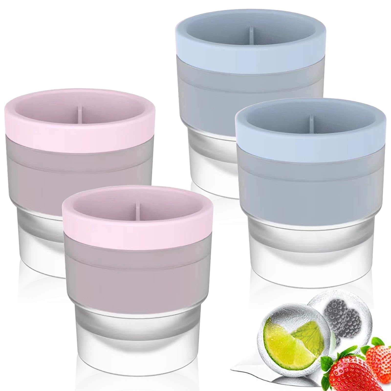 Ice Ball Mould, 4Pcs Round Ice Cube Moulds(Pink and Blue)